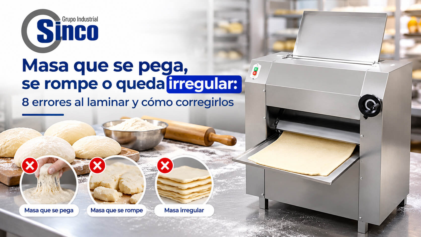 Masa que se pega, se rompe o queda irregular